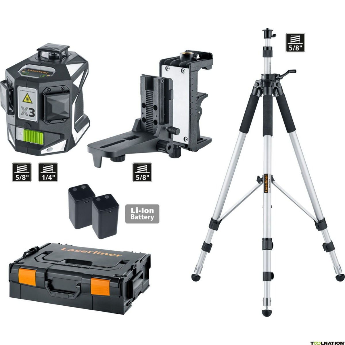 Laserliner 036.800-1 X3-Laser Pro Dreidimensionaler Laser mit drei grünen 360° Laserkreisen + Stativ VarioStand L 300cm