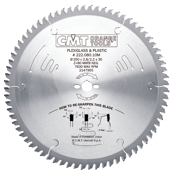 CMT 222.096.12M Sägeblatt für Plexiglas/PVC/Laminat 300 x 30 x 80T