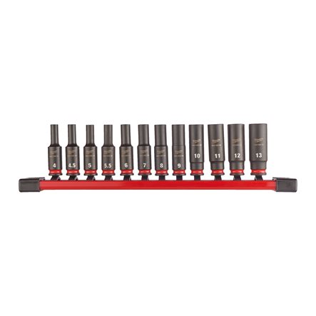 Milwaukee Zubehör 4932480453 1/4" SHOCKWAVE™ IMPACT DUTY Steckschlüsselsatz lang auf Schiene 12-teiliger Satz 4 mm - 13 mm