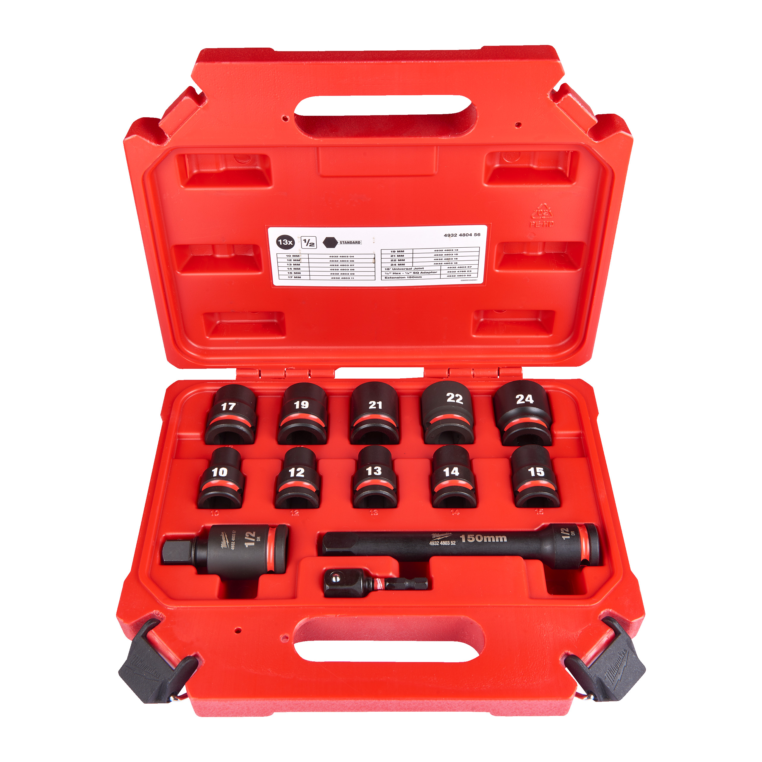 Milwaukee Zubehör 4932480456 SHOCKWAVE™ Power Cap Hex 1/2" kurzes Set - 13 Teile