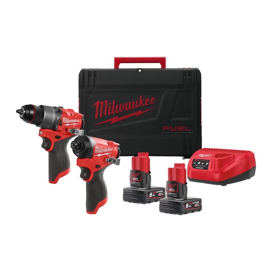 Milwaukee 4933480588 M12 FPP2A2-602X Powerpack M12 FPD2 Schlagbohrmaschine + M12 FID2 Schlagschrauber 12V 6.0Ah in HD Box