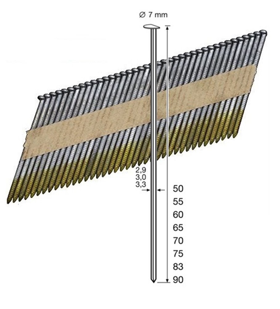 Dutack 5150031 Streifennagel 3.0x90mm 34° verzinkt Glatt 3000 Stück