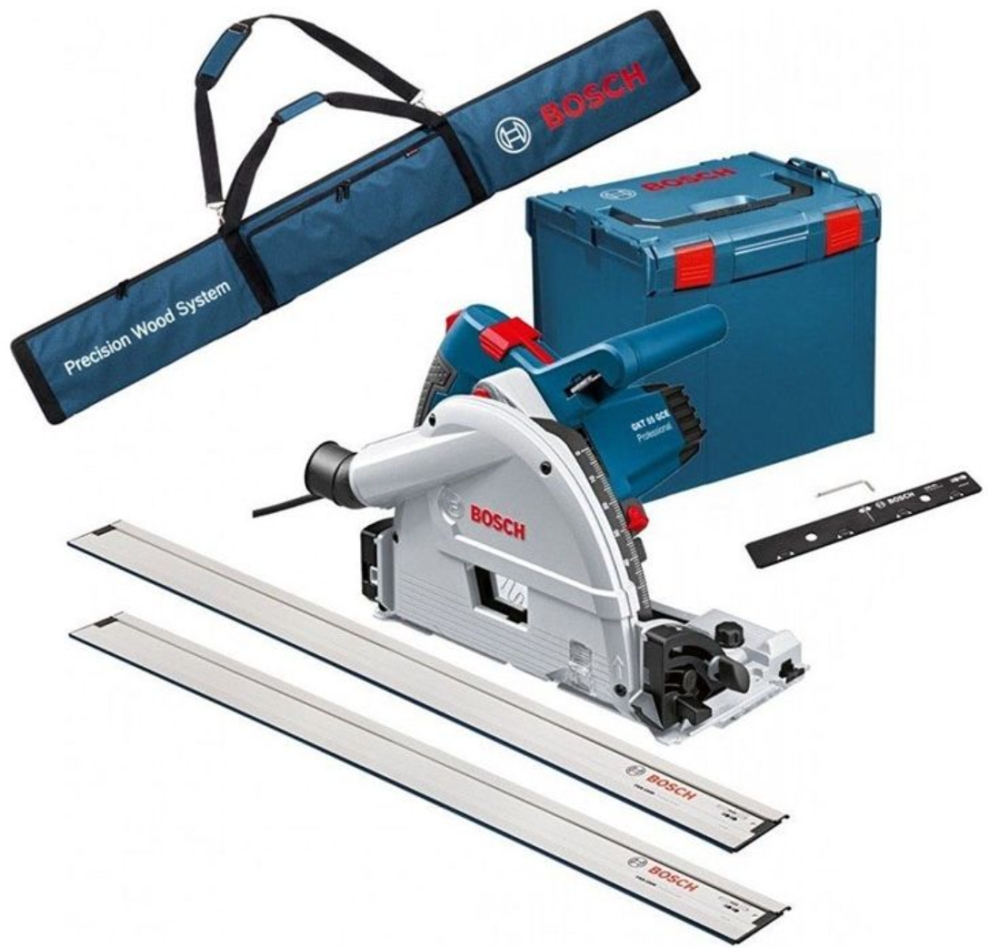Bosch Blau 0615990EA8 GKT 55 GCE Tauchsäge + 2x Führungsschiene + Tragetasche voor FSN + Verbindungsstück im L-Boxx + Koffer