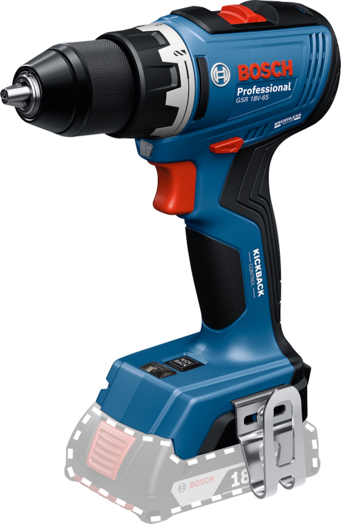 Bosch Blau 06019N3200 GSR 18V-65 Akku-Bohrmaschine ohne Akkus und Ladegerät im Karton