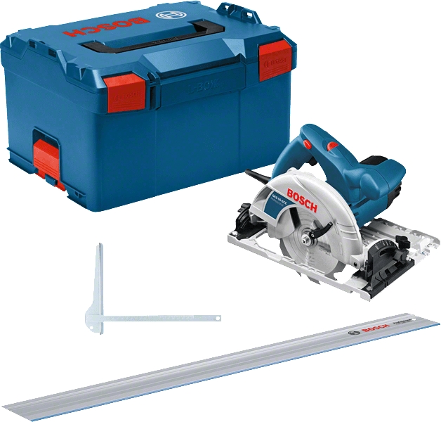 Bosch Blau 0615990M91 GKS 55+ GCE Kreissäge in L-BOXX + Führungsschiene FSN1400 