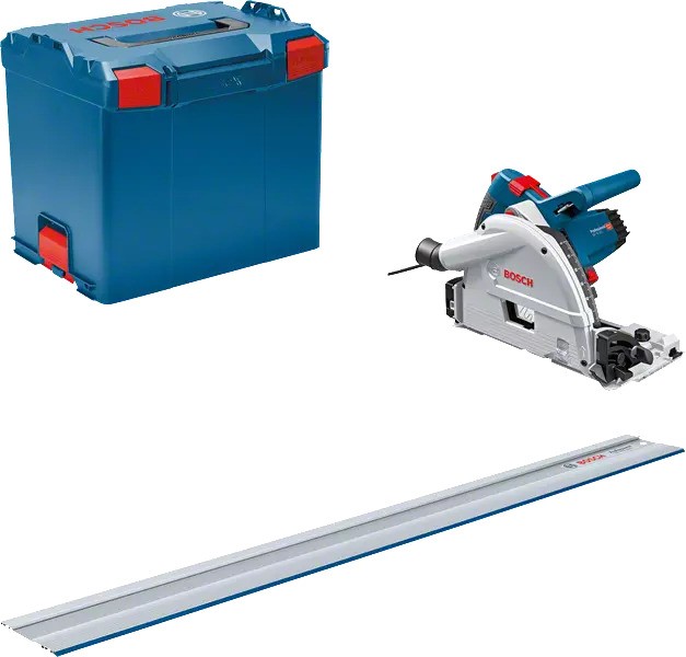 Bosch Blau 0615990M9D Kreissäge GKT 55 GCE in L-Boxx + 1400 mm Führungsschiene