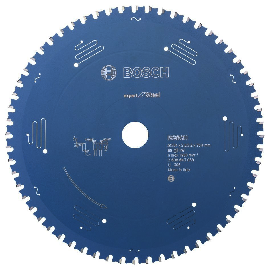 Bosch Blau Zubehör 2608643059 Hartmetall Kreissägeblatt Expert für Stahl 254 x 25.4 x 60T