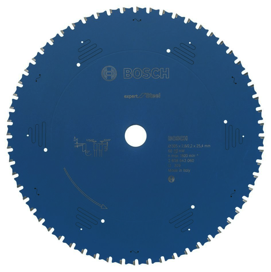 Bosch Blau Zubehör 2608643060 Hartmetall Kreissägeblatt Expert für Stahl 305 x 25.4 x 60T