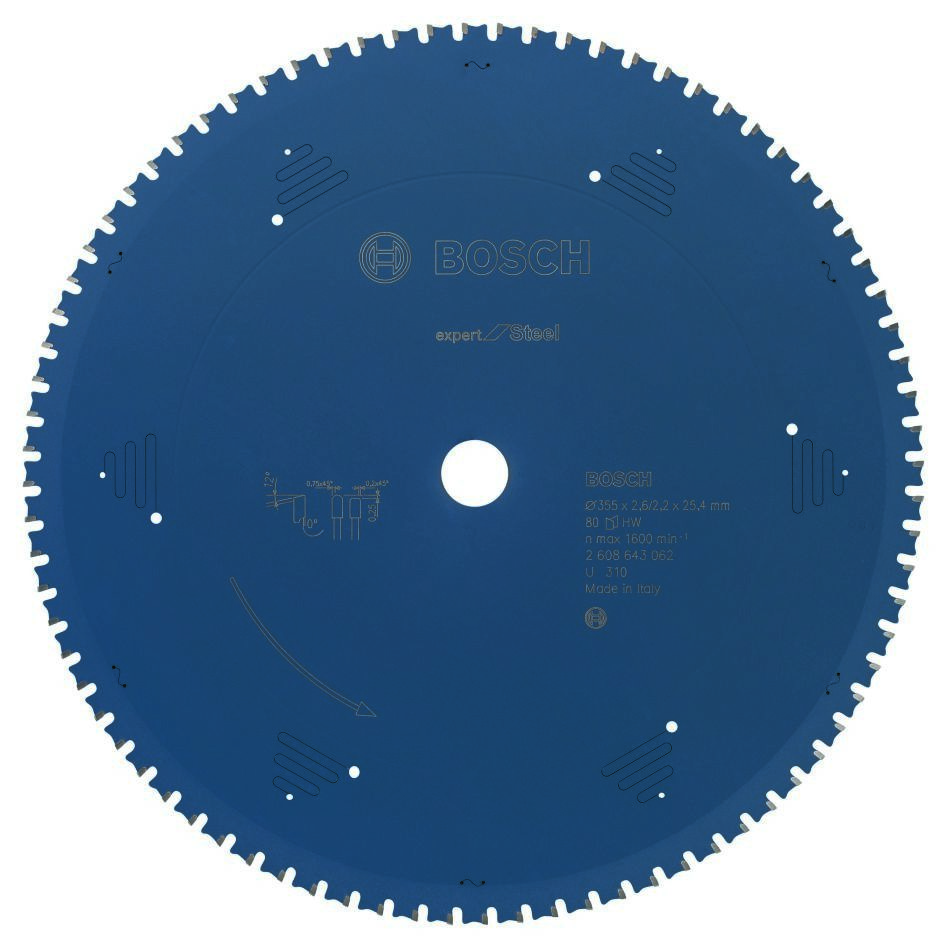 Bosch Blau Zubehör 2608643062 Hartmetall Kreissägeblatt Expert für Stahl 355 x 25.4 x 80T