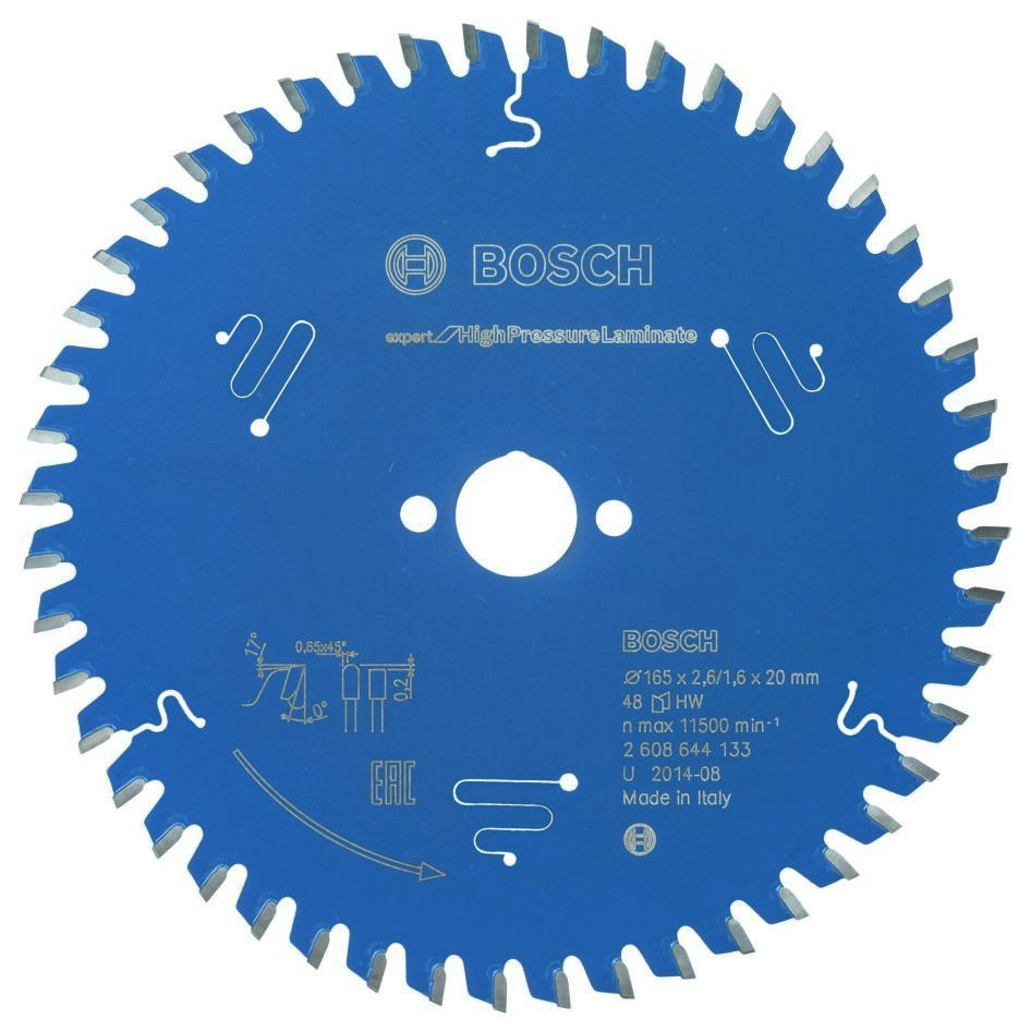 Bosch Blau Zubehör 2608644133 Hartmetall Kreissägeblatt Expert für Hochdrucklaminat 165 x 20 x 48T 2608644133