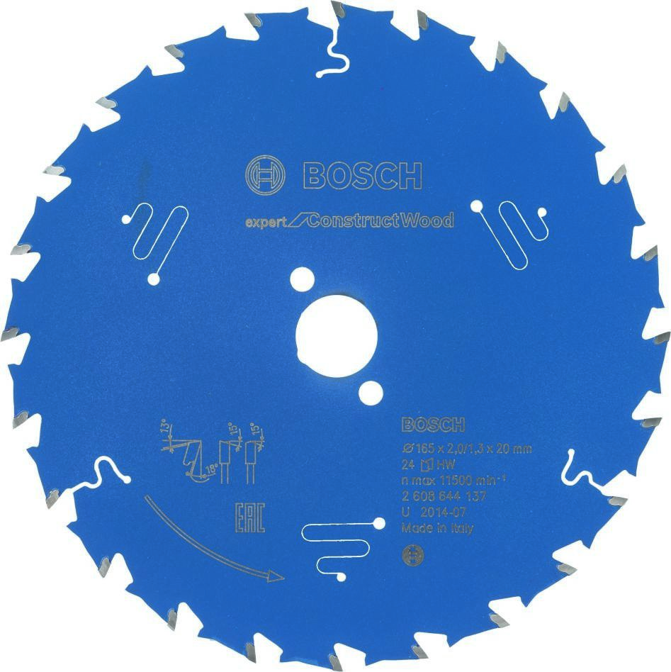 Bosch Blau Zubehör 2608644137 Hartmetall Kreissägeblatt Expert für Construct Wood 165 x 20 x 24T