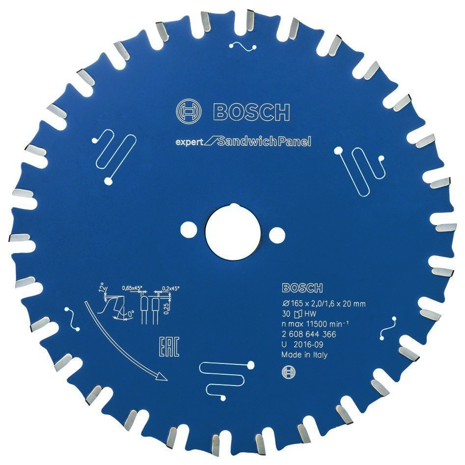 Bosch Blau Zubehör 2608644366 Hartmetall Kreissägeblatt Expert für Sandwichplatten 165 x 20 x 30