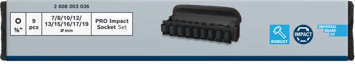 Bosch Blau Zubehör 2608003036 PRO 9-teiliger Steckschlüssel-Satz 30 mm 7; 8; 10; 12; 13; 15; 16; 17; 19 mm