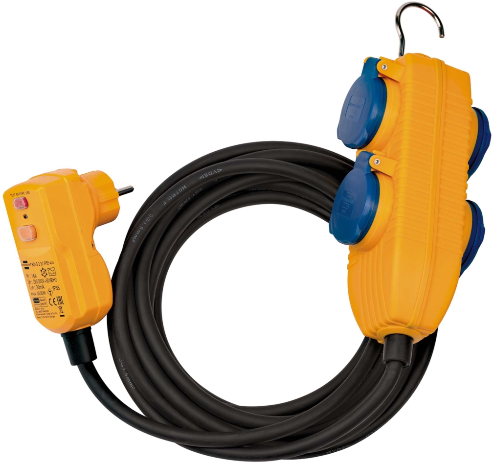 Brennenstuhl 1168720010 Schutzadapterleitung FI IP44 mit Powerblock 5m schwarz