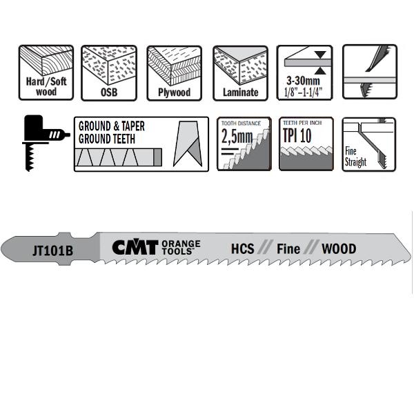 CMT JT101B-25 Stichsägeblätter HCS T-Cut Wood 25 Stück