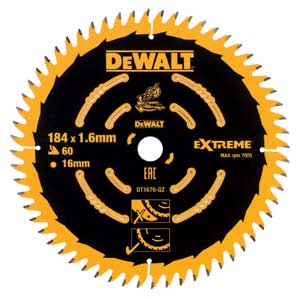 DeWalt Zubehör DT1670-QZ DT1670 HM Kreissägeblatt 184 x 16 x 60T für Holz/MDF