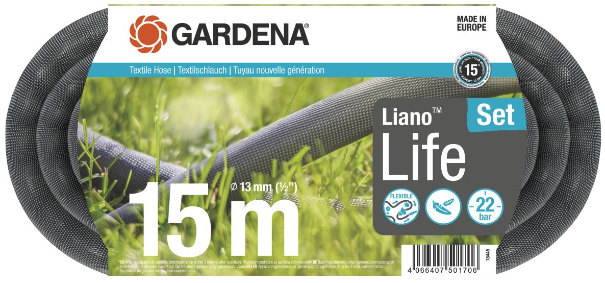 Gardena 18445-20 Liano Life Textilschlauch 15m, Set