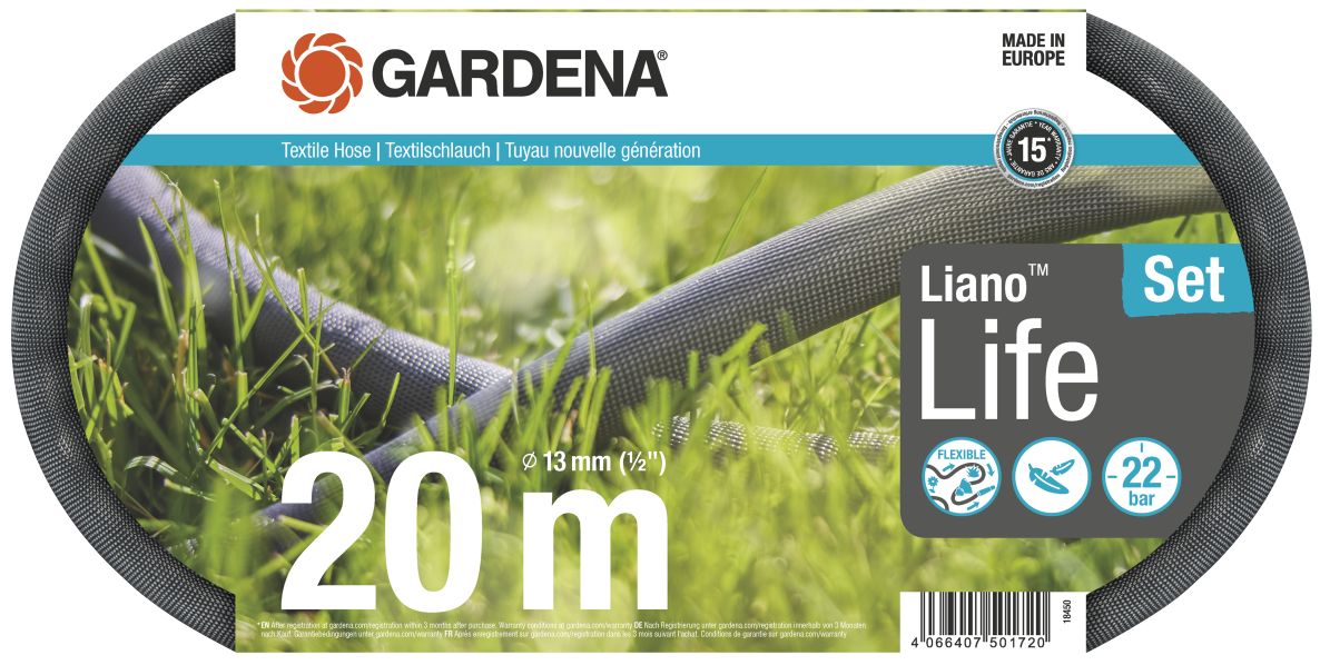 Gardena 18450-20 Liano Life Textilschlauch 20m, Set