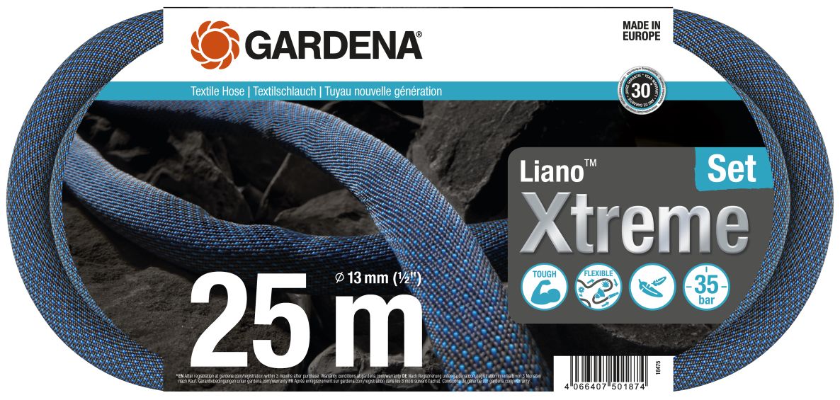 Gardena 18475-20 Liano Xtreme Textilschlauch 25m, Satz