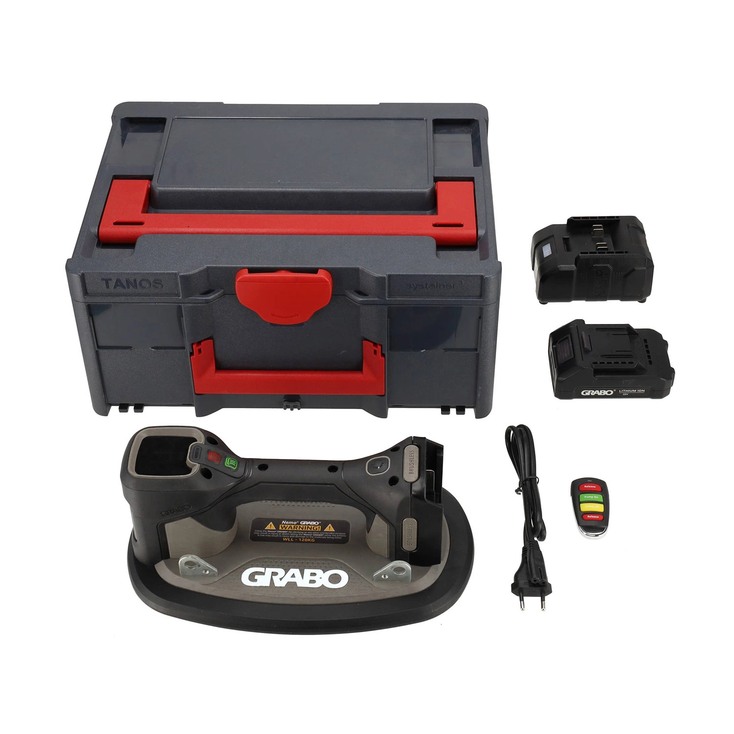 Grabo 12100 PRO Brushless Akku-Vakuumheber bis 120 kg, 1x 18 V, 2,6 Ah Akku und Ladegerät im Koffer