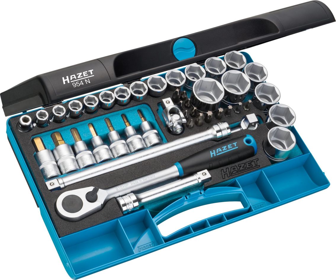 Hazet 954N Steckschlüsselsatz 1/2" 44-teilig, inkl. Außensechskant, PZ, PH, Innensechskant und Torx-Profile