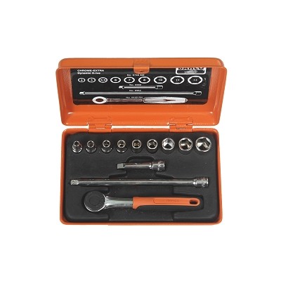 Bahco 6712RN 1/4" Steckschlüssel-Satz, metrisch, Sechskantprofil, inklusive Umschaltknarre mit rundem Kopf - 12-teilig