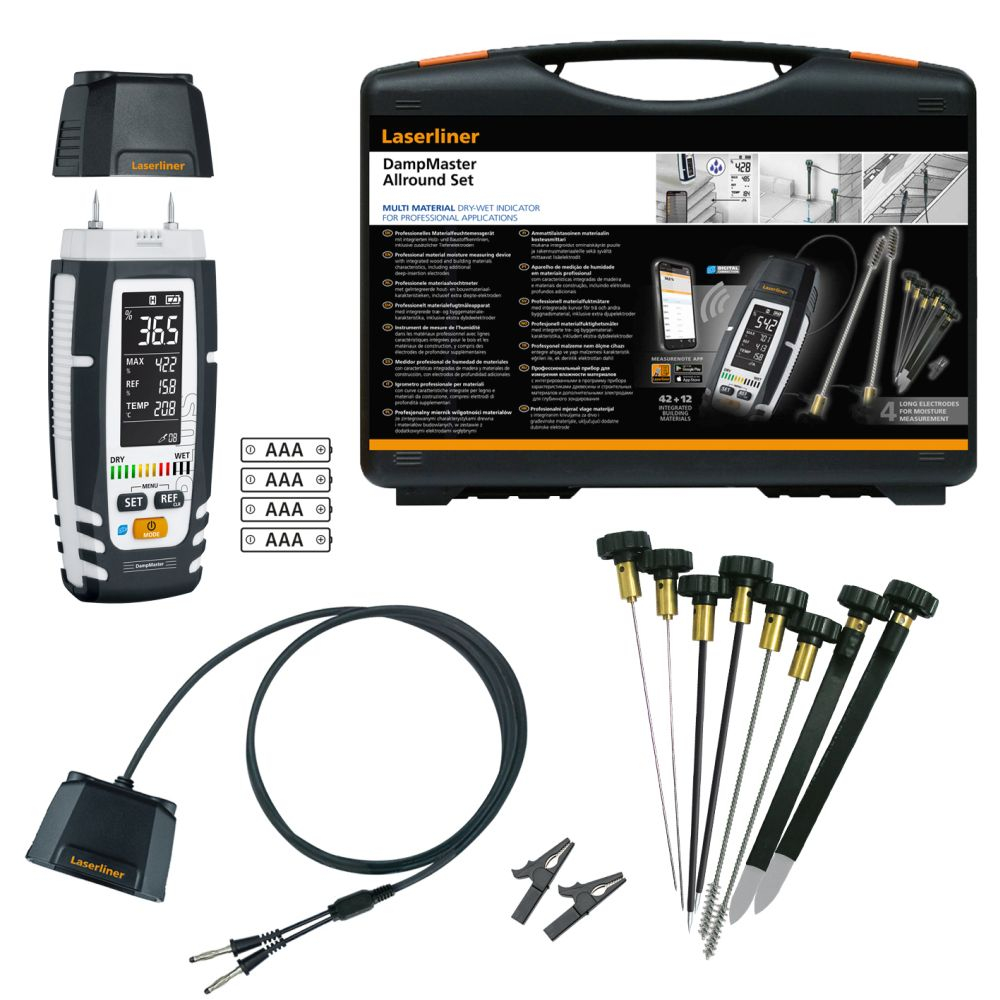Laserliner 082.327A DampMaster Allround-Feuchtemessgerät Prüfset inkl. 4x Batterien und Zubehör im Koffer