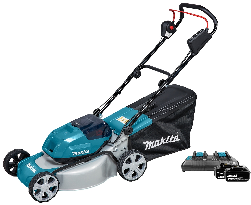 Makita DLM463PT2 Schnurloser Rasenmäher 46 cm 2 x 18 Volt 5.0Ah Li-Ion