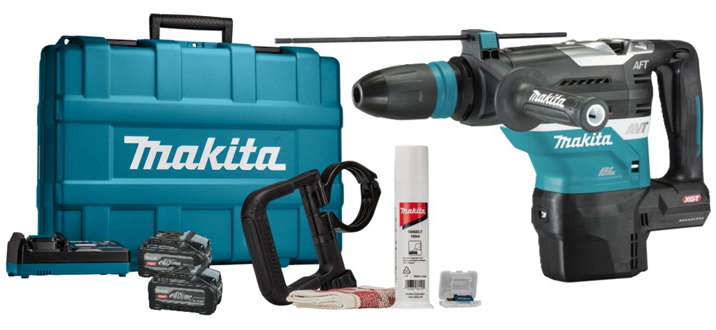 Makita HR005GU201 XGT 40 V Max Kombihammer inkl. 2x 4,0 Ah Akku, Schnellladegerät und AWS-Sender im Koffer