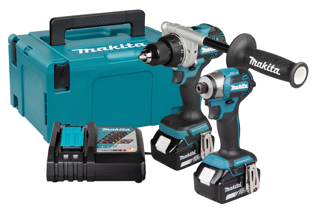 Makita DLX2573TJ LXT 18V Combiset 2-Maschinen Bohrmaschine und (Schlag-)Schraube 2x 18V 5.0Ah Akkus und Schnellladegerät in Mbox