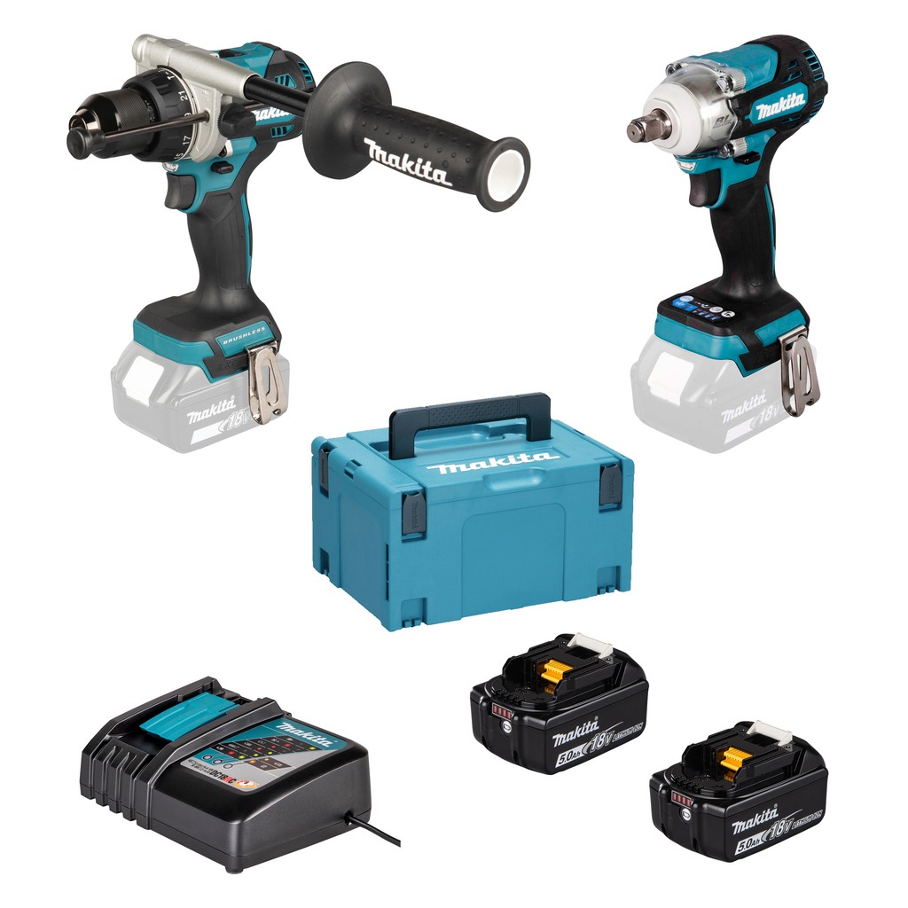 Makita DLX2590TJ Combiset LXT 18V DHP492 (Schlag-)Bohrschrauber + DTW300 Schlagschrauber 18V inkl. 2x5.0Ah und Schnellladegerät im Mbox Koffer
