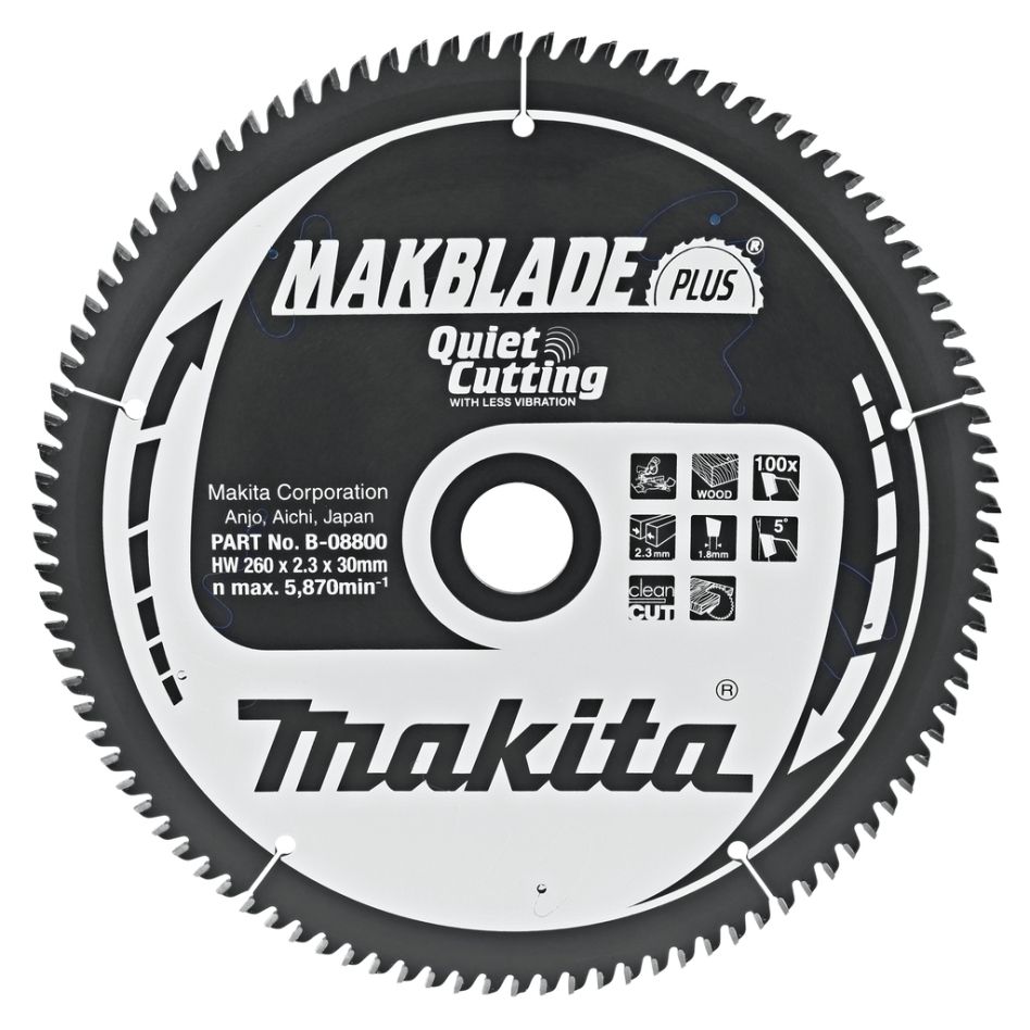 Makita Zubehör B-08800 HM-Kreissägeblatt Quiet & Clean 260 x 30 x 100T