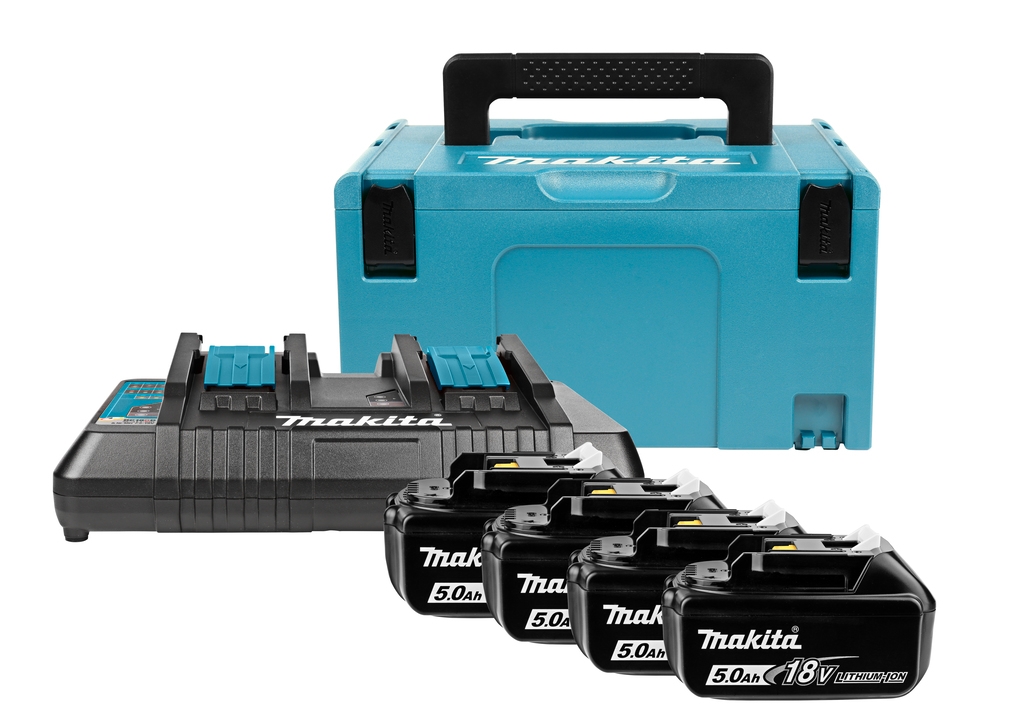 Makita Zubehör 197626-8 Starterkit - 4 x Akku BL1850B 18V 5.0Ah + Duo-Ladegerät DC18RD in MBox 3