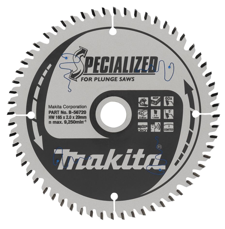 Makita Zubehör B-56786 Spezialisiertes HM-Sägeblatt 165 x 20 x 60T Dicke 1.40mm