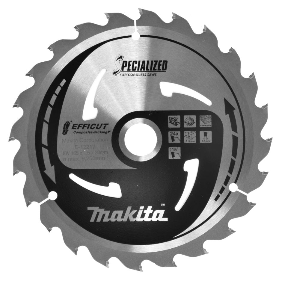 Makita Zubehör E-12217 Efficut Kreissägeblatt WPC 165x20x1.5 24T 15g