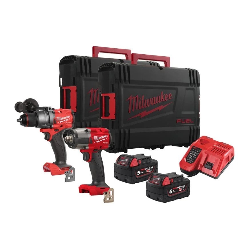 Milwaukee 4933492518 M18 FPP2F3-502X Powerpack 18V 5.0Ah Li-Ion - M18FPD3 Schlagbohrmaschine + M18FMTIW2F12 1/2 Schlagschrauber in HD Box