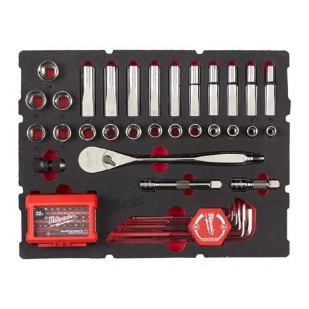 Milwaukee Zubehör 4932480716 1/2" Ratschen-, Kappen- und Innensechskantschlüssel-Set PACKOUT Schaumstoffeinlage 65-teilig