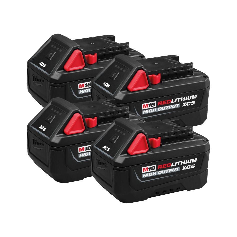 Milwaukee Zubehör M18B5QUARTET M18 HB5 HIGH OUTPUT 4er-Pack – 4x Akku 18 V, 5,0 Ah, Li-Ion