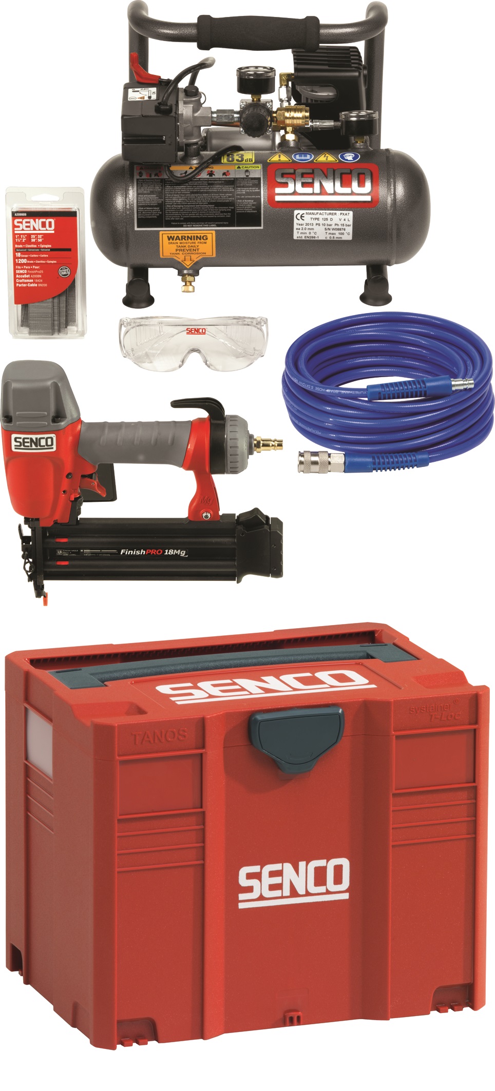 Senco PC0964EUPS -Kompressor PC 1010 + Stiftnagler Finishpro 18 MG + 5 m Schlauch