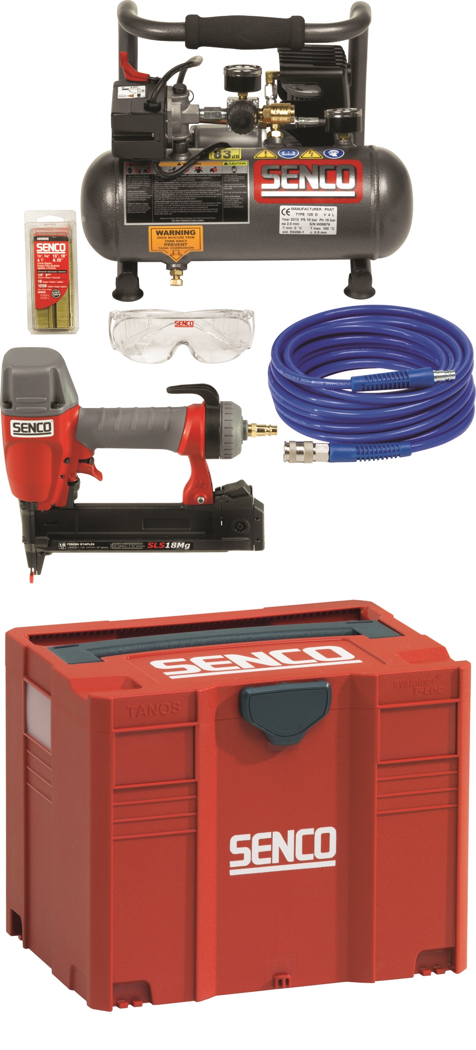 Senco PC0972EUPS -Set Kompressor PC 1010 Hefter SLS 18 MG im Systainer 5mtr PU-Schlauchheftklammern