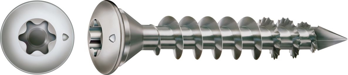 SPAX 35708000601001 Pfostenschraube 8 x 50 mm, Zentrierkopf, T-STAR PLUS T40, Goldgewinde, Edelstahl A1 - 50ST