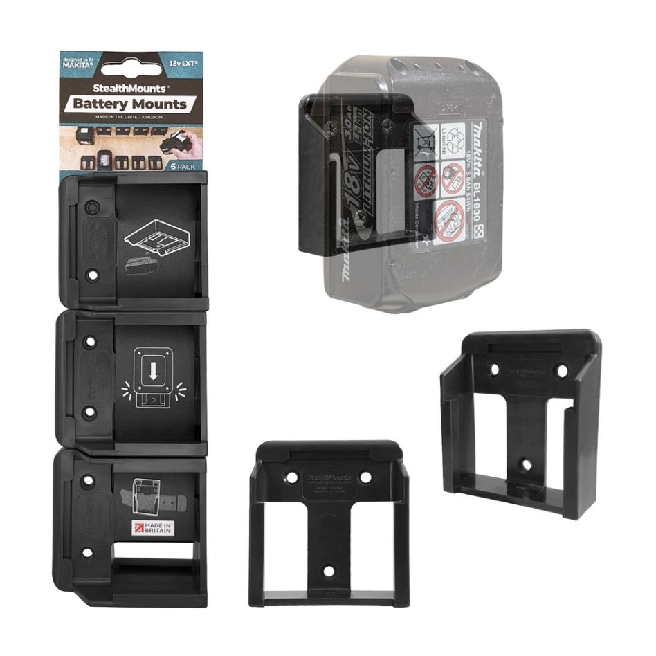 StealthMounts BM-MK18-6 Schwarze Akkuhalter für Makita 18v (6 Stück)