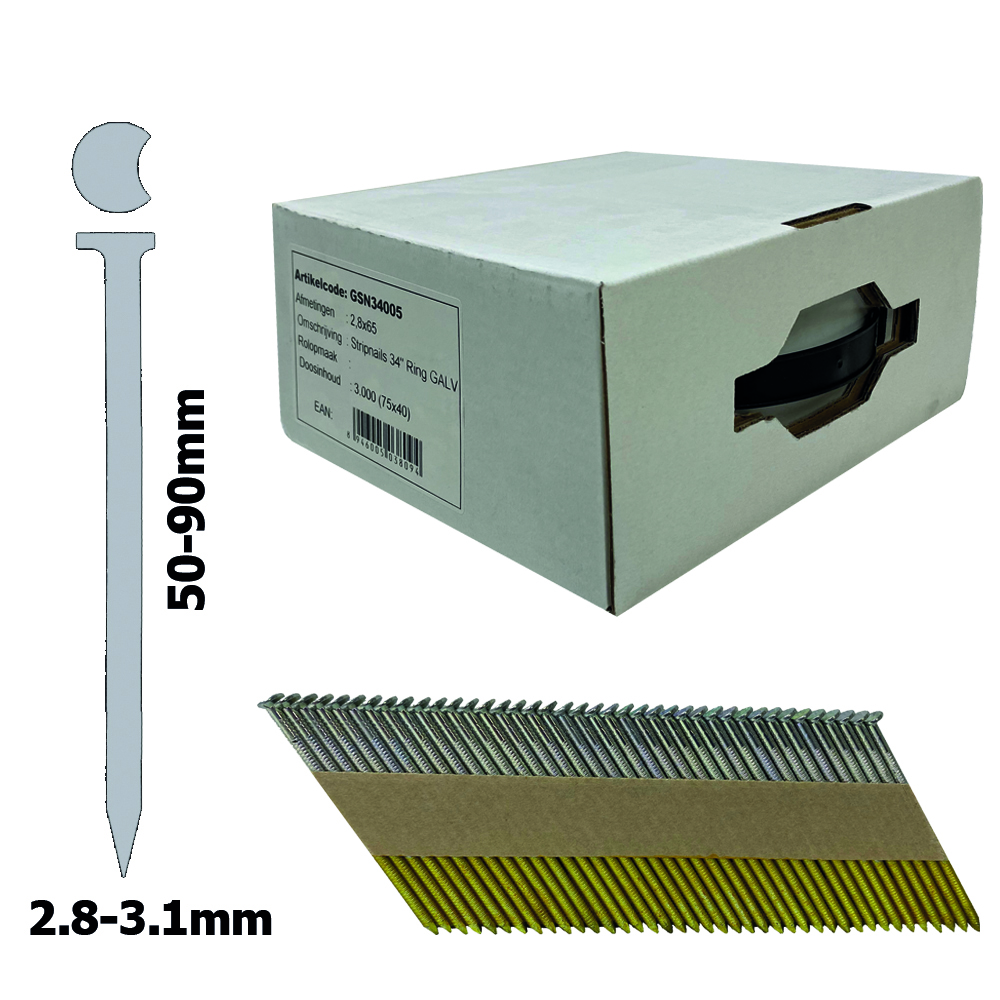 Max GSN34759 Streifennagel 34º Ring verzinkt - 75 mm